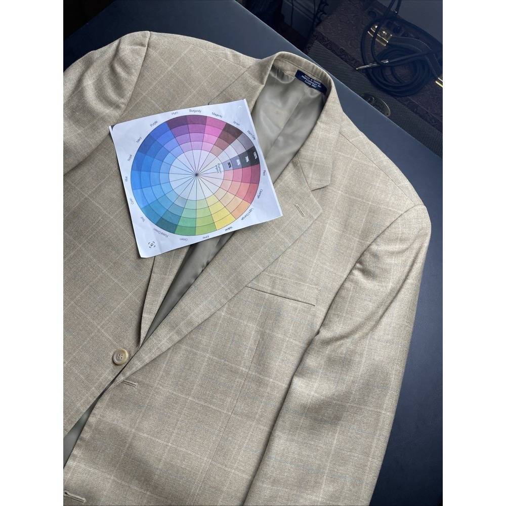 RALPH LAUREN Chaps Beige Windowpane Sport Coat Suit Blazer 44L Pockets sown